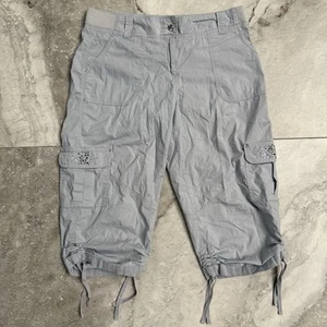 Style & Co Embellished Cargo Capri Gray Ruched Hem Stretch Waist Size 10 - Picture 1 of 7