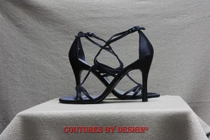 Stuart Weitzman Ankle Strap Black Satin 4 Inch Heel Shoes Pumps Size 9.5 $385 - Picture 1 of 5