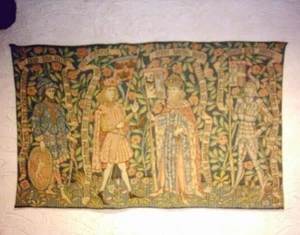 Antico vecchio arazzo grande Gobelin ""4 cavalieri"" di Jules Pansu rarità 210 cm - Foto 1 di 11