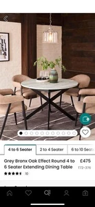Next Grey Bronx Oak Effect Round 4 to 6 Seater Extending Dining Table - Picture 1 of 4