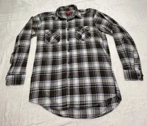 Montage LS Flannel Shirt Mens M Brown White Blue Plaid Pattern Pockets - Picture 1 of 12