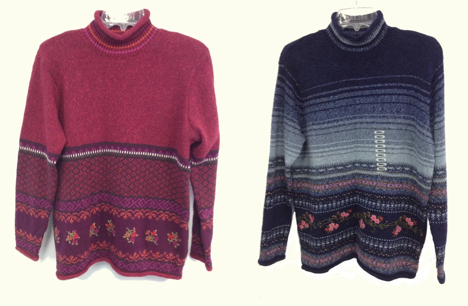 New BON TON Studio Work Winter Sweater Embroidered Floral Fair Isle Pattern Knit - Image 1 of 1