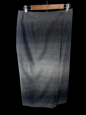 Maxi falda envolvente larga de mezcla de lana gris a rayas ombre 8P vintage a medida preppy Foto 1 de 4