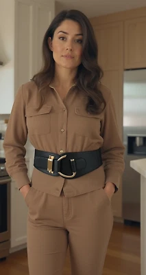 Schwarz Farbe Elastische Bänder Freizeit Tag Mode Gürtel Haken Schnalle Frau S M - Bild 1 von 4