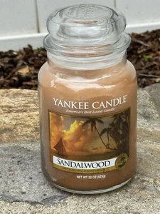 NEW Rare *YANKEE CANDLE* Fresh SANDALWOOD Classic HTF 22 oz White Label - Picture 1 of 4