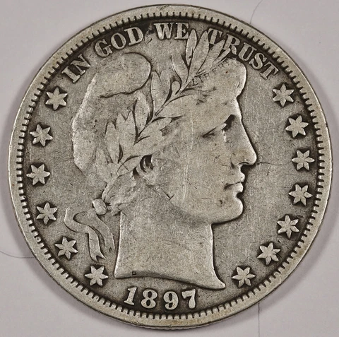 1897 Barber Half.  Natural Uncleaned.  Sharp Fine.  185994 Cover