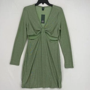 Wild Fable Juniors Size Large Cut Out Bodycon Dress Long Sleeve Sage Green Lurex - Picture 1 of 6