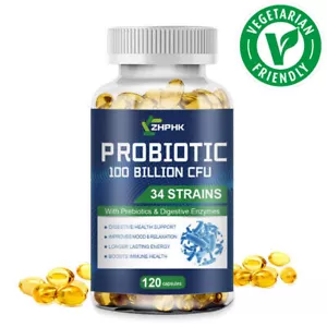 Probiótico 100 mil millones de UFC 120 cápsulas - Apoyo para la salud intestinal y bienestar, hinchazón - Imagen 1 de 10