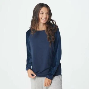 AnyBody Ribbed Velour Cozy Knit Pullover Navy Small - Picture 1 of 4