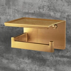 Toilettenpapierhalter in gebürstetem Gold mit Telefonablage, Toilettenpapier aus Messing zum Aufkleben - Bild 1 von 10