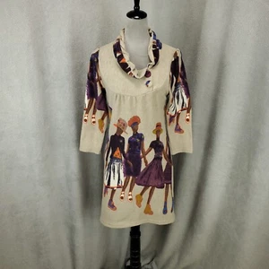 Aryeh Dress Womens Large Mini Shift Artsy Anthropologie Ladies Ruffle Neck - Picture 1 of 10