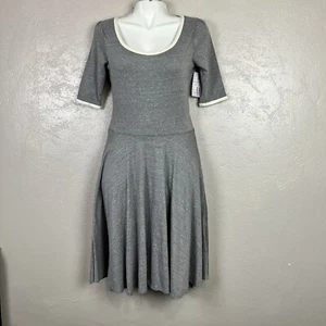 Lularoe Nicole Solid Gray Elbow Sleeve Fit & Flare Dress Size M Trim Soft - Picture 1 of 17