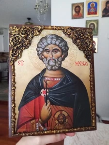 Christlich Orthodoxe Ikone der Heiligen Menas 3D Grenze 8x10 Zoll Neu - Bild 1 von 5