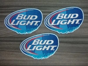 3 pcs Budweiser BUD LIGHT BEER Patch Iron on Embroidered or Sew on Shirt Jacket - Picture 1 of 6