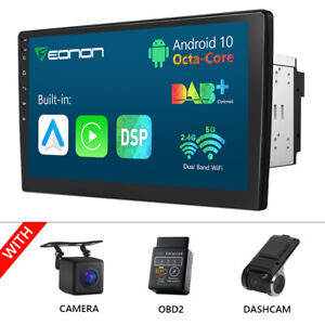 CAM+DVR+OBD+Double Din Android Auto 10.1" Car Stereo Apple CarPlay Radio GPS DSP