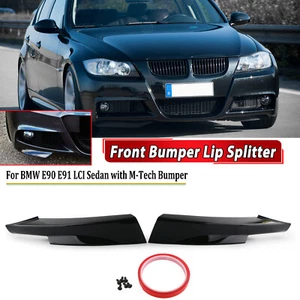 Front Bumper Splitter Spoiler Lip For BMW E90 E91 LCI M-Tech 09-12 Gloss Black - Picture 1 of 10