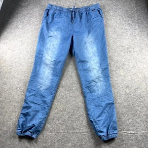 Mambo Womens Jogger Pants Size 14 Blue Denim Tapered Drawstring Casual Pockets - Picture 1 of 8
