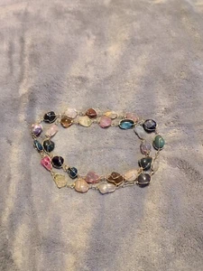 Collana Vintage Tono Oro Filo Gabbia Multi Pietra Semi Preziosa 30" - Foto 1 di 5