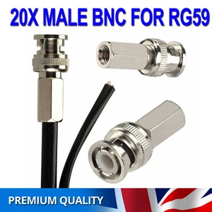 20x BNC Twist Screw On Plug Male Connector for CCTV Security RG59 Coaxial Cable - Picture 1 of 5