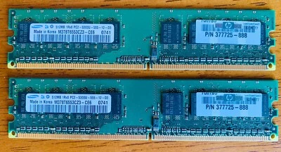 Samsung 512MB 1Rx8 PC2-5300U-555-12-D3 M378T6553CZ3-CE6 MEMORY Set of 2 - Image 1 of 4