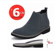 Men Boots Elevator Shoes Increase Insole 6Cm Slip-On Suede Ankle Chelsea Boots