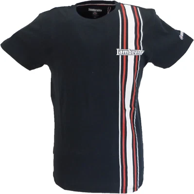 Lambretta Mens Navy Blue Striped Retro T Shirt - Image 1 of 2
