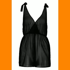 Schwarz Durchsichtig Overall Urlaub Strampler Krawatte Schulter Boohoo Eu M 10 - Bild 1 von 3