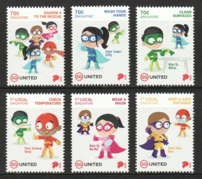 SINGAPORE 2020 FIGHT VIRUS 19 SERIES 1 THE SOAPER 5 COMP. SET OF 6 STAMPS MINT - Image 1 of 4