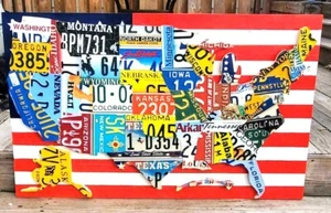 USA 3D-LICENSE PLATE MAP ART -METAL WALL ART- ALL 50 STATES- (Pub Bar Art) - Picture 1 of 7