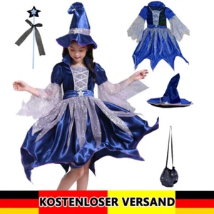 Kinder/Mädchen Halloween Hexen Party Kostüm Cosplay Fancy Kleid & Hut,Tasche DE - Bild 1 von 26