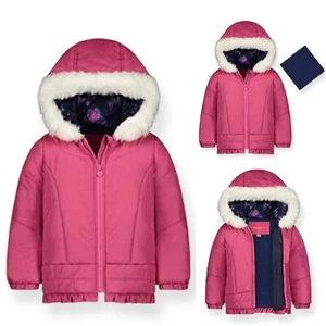 LONDON FOG Girls Quilted Puffer Jacket Fuchsia/Navy Butterfly Size 4 NEW $70 - Picture 1 of 12