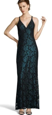 ABS коллекции ~ черный и бирюзовый металлический кружева v-образным вырезом вырез назад платье 8 новый $395 - Изображение 1 из 4