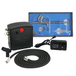 Airbrush Compressor Kit Dual Action Spray Air Brush Set Tattoo Nail Tool TC-100 - Picture 1 of 8