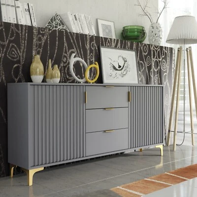 140cm Loft Retro Milled Fronts Sideboard I TV Unit Cabinet I Cupboard TV Stand - Image 1 of 4