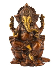 Divine Brass Ganesh Idol - Estatua Sagrada de Ganesha Murti | 9.5 H x 6 W | Espiritual - Imagen 1 de 5