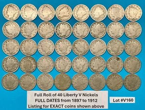 Liberty V Nickels Lot Rolle mit 40 Münzen mit VOLLDATEN und VOLL V 1897-1912 #160 - Bild 1 von 5