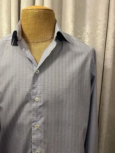 Camisa de vestir ETON para hombre manga larga azul gris a cuadros contemporánea talla 16 1/2 - 42 - Imagen 1 de 8