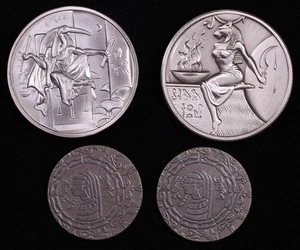 Elemetal & Monarch metalli preziosi egiziani 5 once .999 argento fine arte set rotondo - Foto 1 di 2