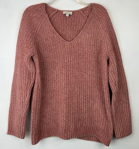 Maglione Lucky Brand donna M rosa polvere maglia tunica scollo V ciniglia casual - Foto 1 di 8