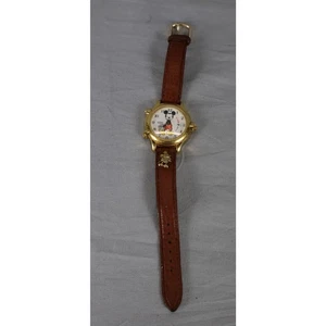Vintage Lorus Quartz Mickey Mouse Uhr Braun Lederband Japan Alarm Glockenspiel - Bild 1 von 3