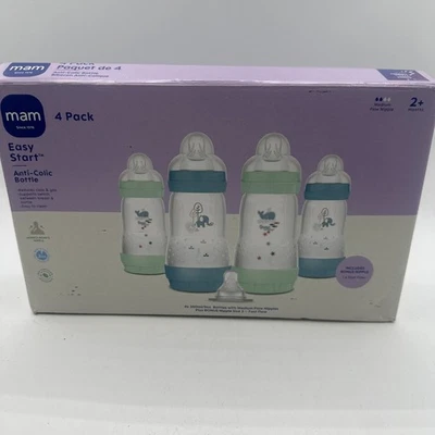 Paquete de 4 botellas Mam de 9 oz azul y verde fácil inicio 2+ meses-nuevo Foto 1 de 4