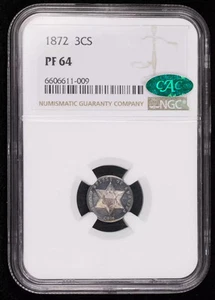1872 Silver Three Cent Pieces - Trimes NGC PF-64 CAC CAC Rainbow Toning - Picture 1 of 4