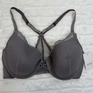 Auden Bra Womens 34D Gray Lightly Lined Demi Coverage Racerback Lace Adjustable - Picture 1 of 9