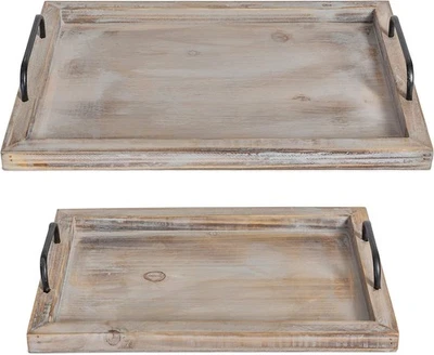 Rustic Vintage Food Serving Trays (Set of 2) | Nesting Wooden Board with Meta... - Image 1 of 4
