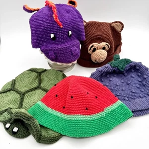 M&L Baby Toddler Child's Hat Kids Sun Cap 100% Cotton Handmade Knit Fun Costume - Picture 1 of 49