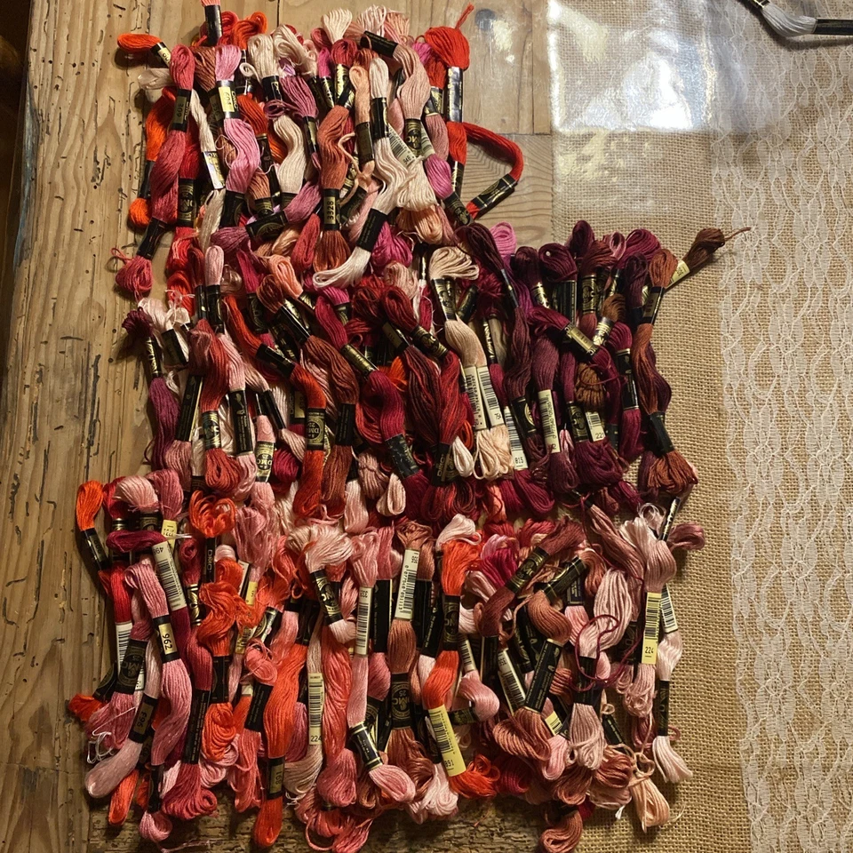 DMC Thread Floss 90+ Skeins Different Colors Reds/Pinks/+ Some Orange - Image 1 of 4