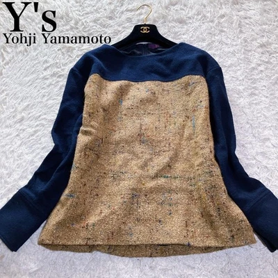 YS Yohji Yamamoto Lana Lana Lana Colorblock Tejido Azul Marino Beige Hecho en Japón Foto 1 de 4
