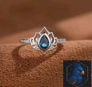 925 Silber Lotusblüte Ring Größe 7 Blautopas & funkelnder Zirkon Reinheitssymbol - Bild 1 von 7