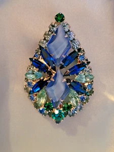 Spilla/pendente vintage Juliana D&E blu/cristalli verdi tono argento LN - Foto 1 di 2