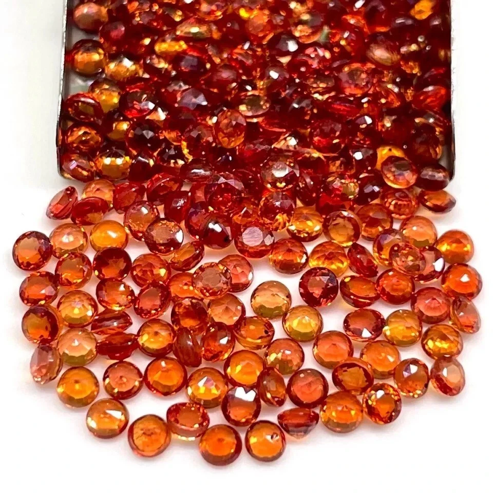 Lote de 10 piezas de piedras preciosas sueltas de corte redondo de 6 mm de zafiro naranja natural para joyería Foto 1 de 4